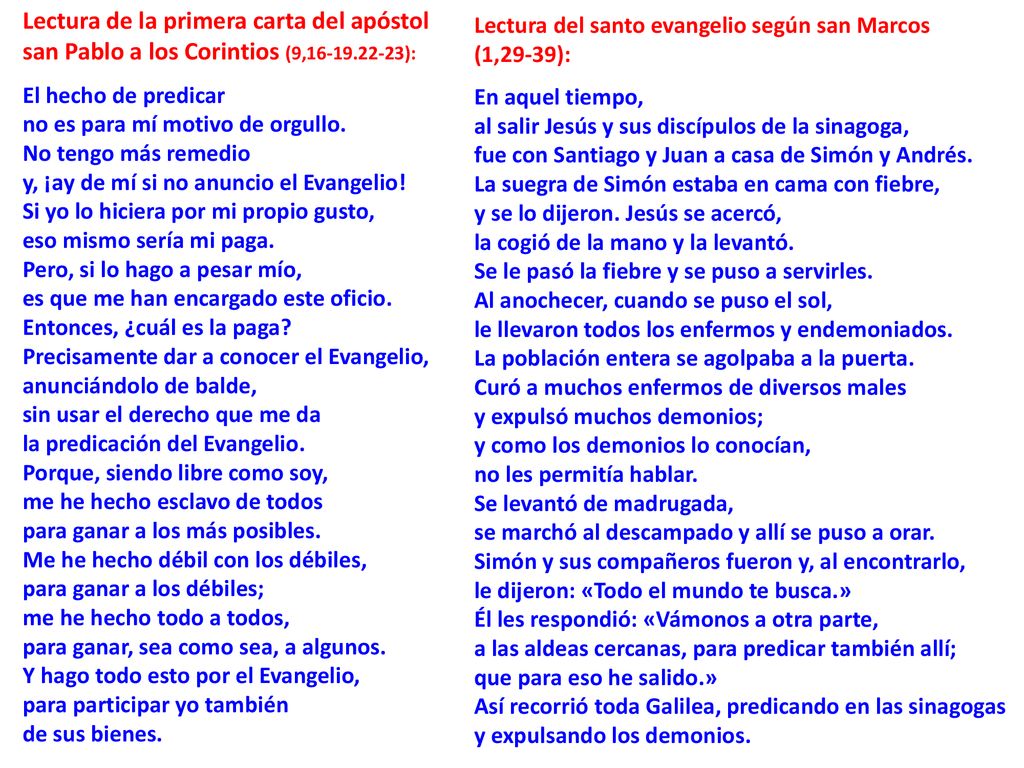 Lectura de la primera carta del apóstol san Pablo a los Corintios (9, ):