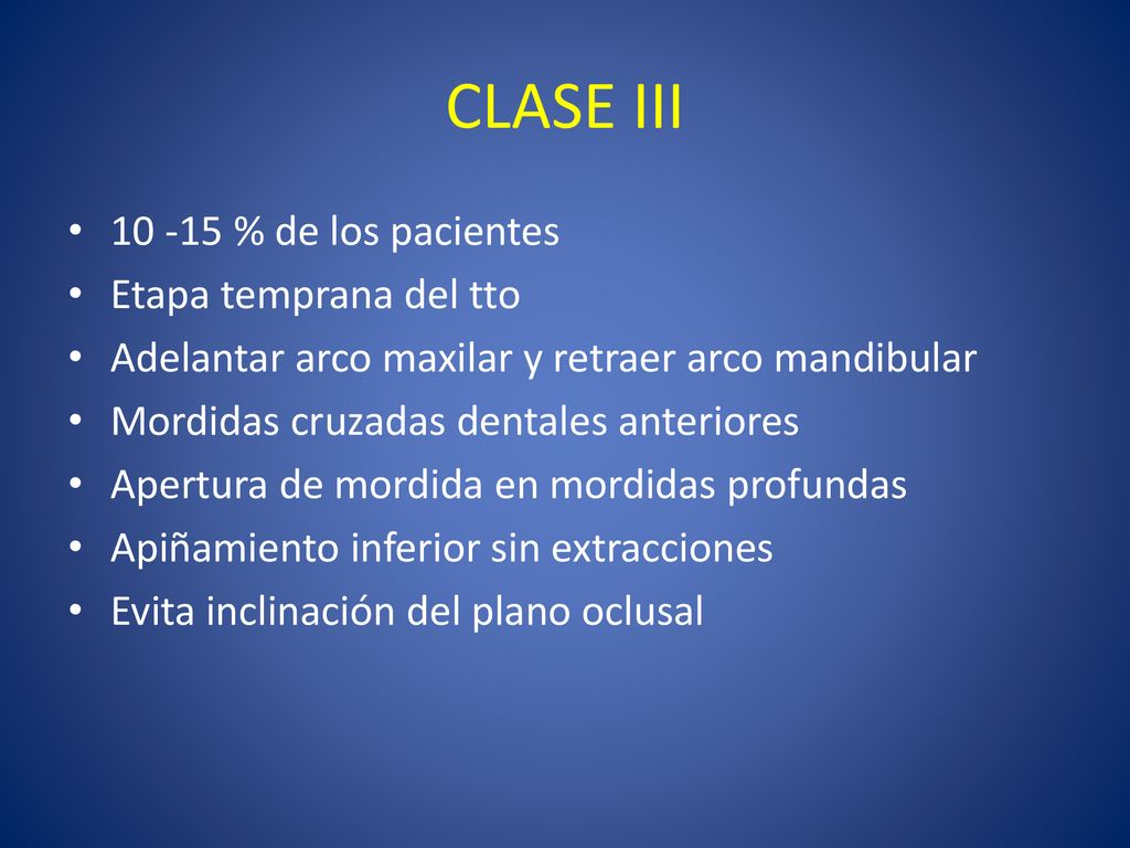 CLASE III % de los pacientes Etapa temprana del tto