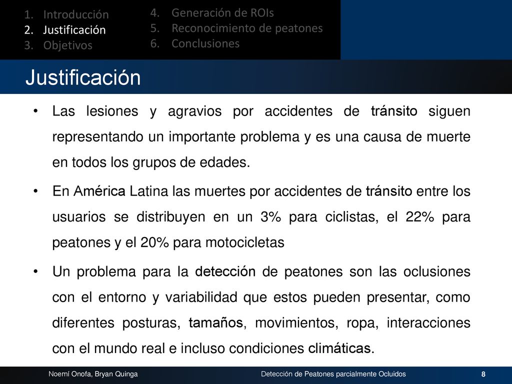 Introducción Justificación. Objetivos. 4. Generación de ROIs. 5. Reconocimiento de peatones.