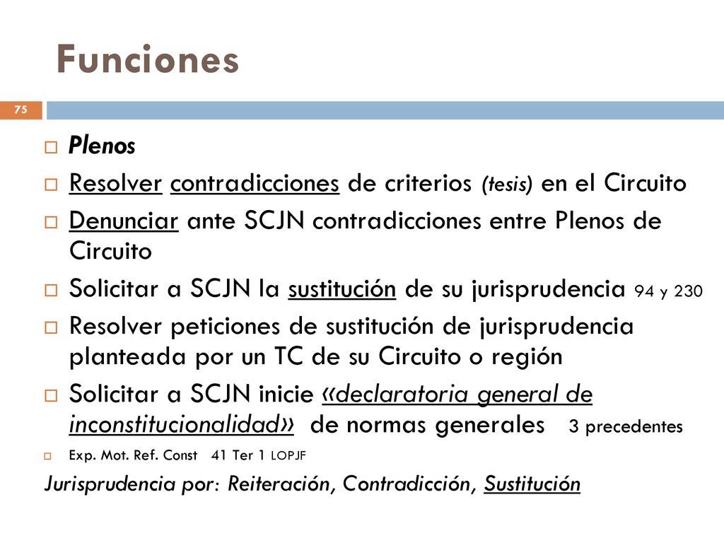 Funciones Plenos. Resolver contradicciones de criterios (tesis) en el Circuito. Denunciar ante SCJN contradicciones entre Plenos de Circuito.