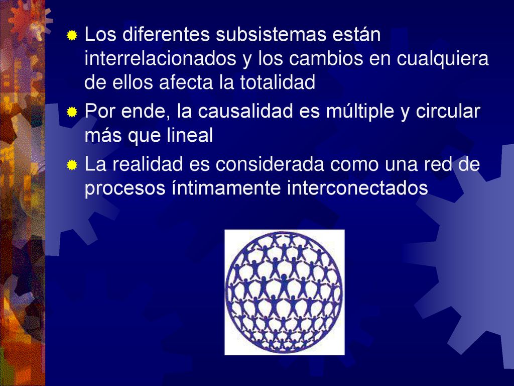 Los diferentes subsistemas están interrelacionados y los cambios en cualquiera de ellos afecta la totalidad