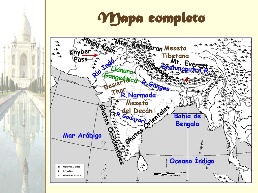 Mapa completo Hindu Kush Mts. Karakoran Meseta Tibetana Khyber Pass