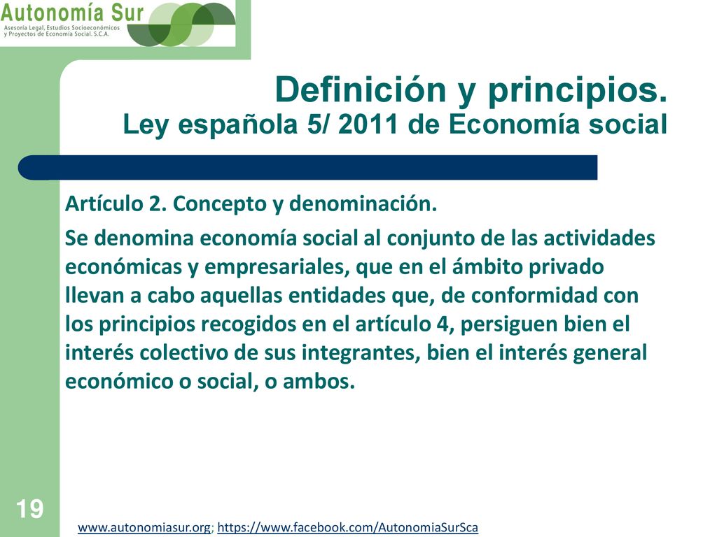 Definición y principios. Ley española 5/ 2011 de Economía social