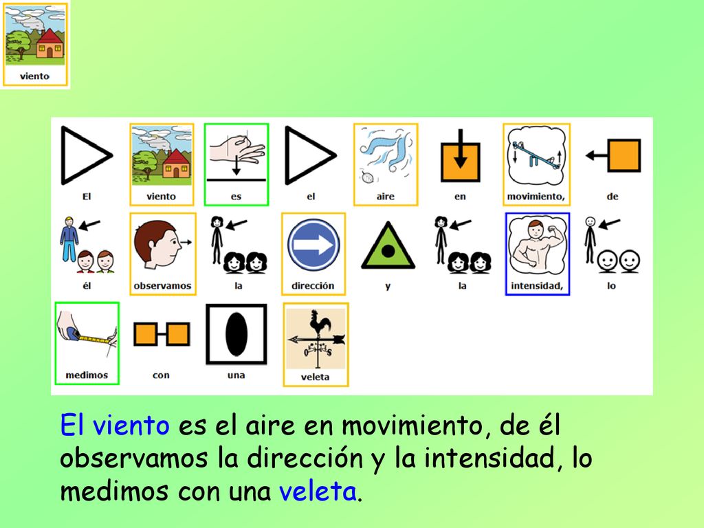 El viento es el aire en movimiento, de él observamos la dirección y la intensidad, lo medimos con una veleta.