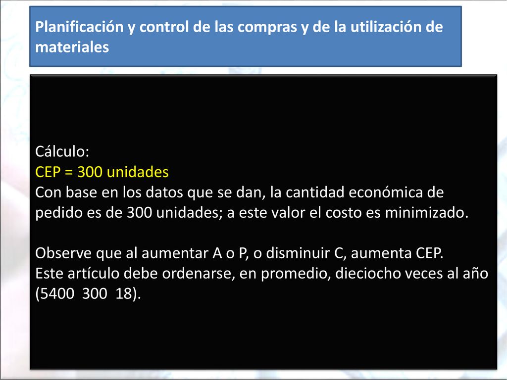 Planificación y control de las compras y de la utilización de materiales