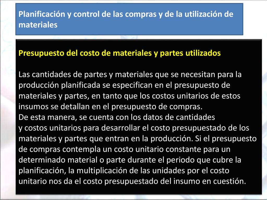 Planificación y control de las compras y de la utilización de materiales