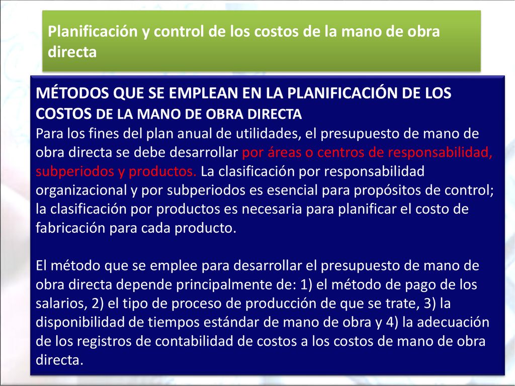 Planificación y control de los costos de la mano de obra directa