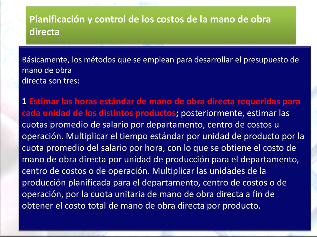 Planificación y control de los costos de la mano de obra directa
