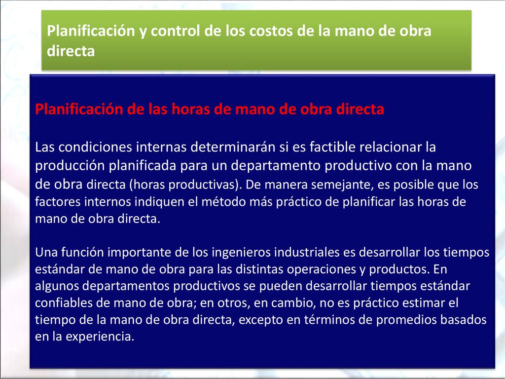 Planificación y control de los costos de la mano de obra directa