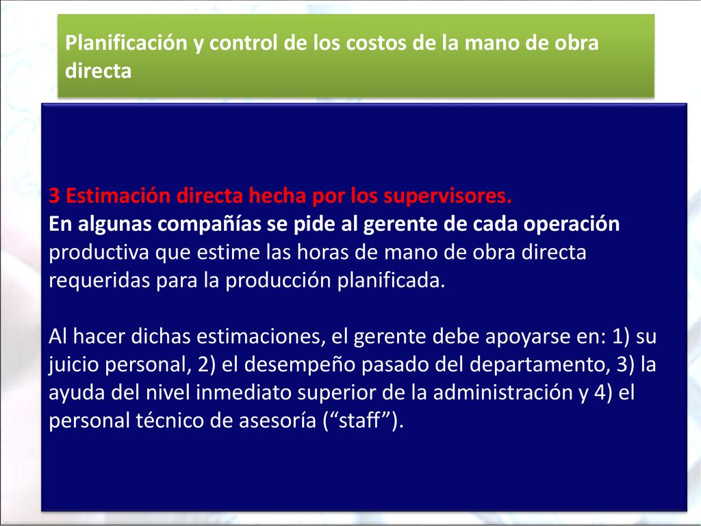 Planificación y control de los costos de la mano de obra directa