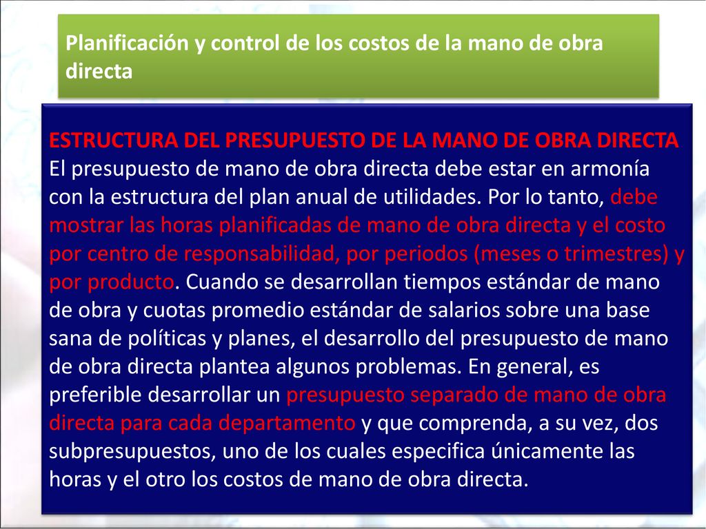 Planificación y control de los costos de la mano de obra directa
