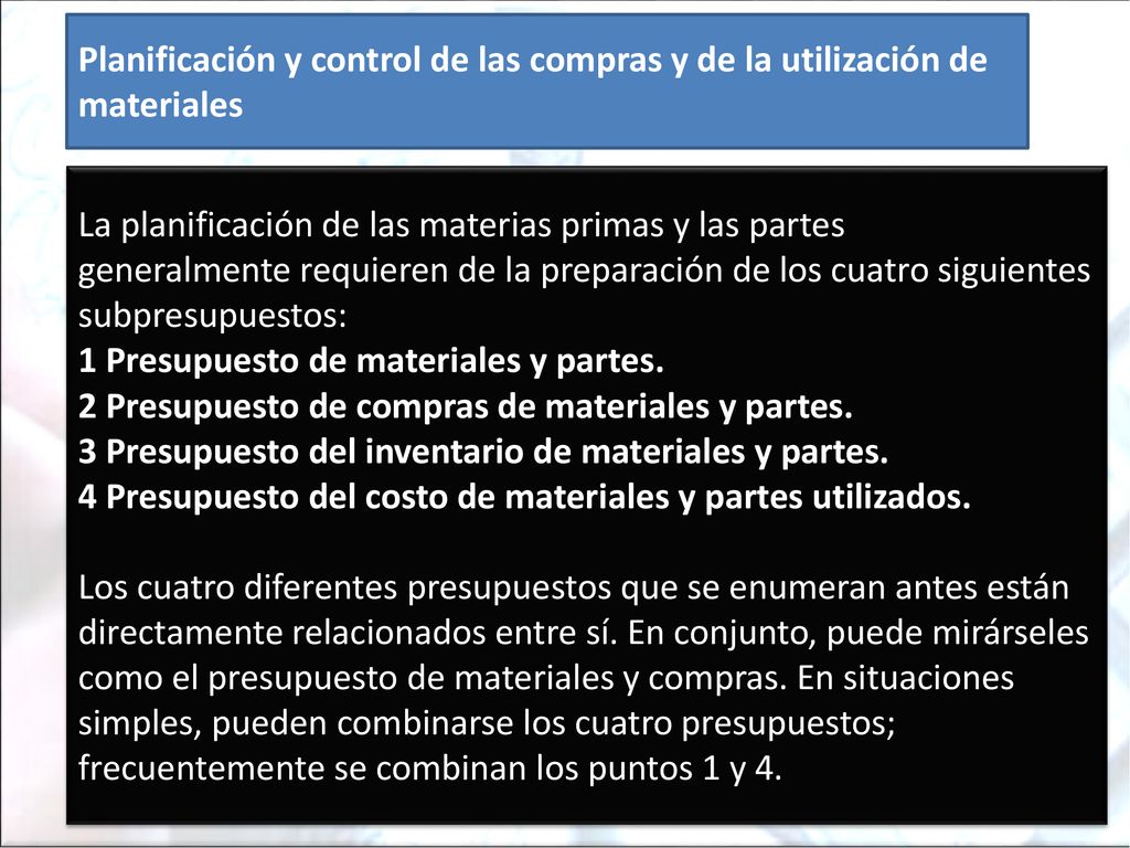 Planificación y control de las compras y de la utilización de materiales