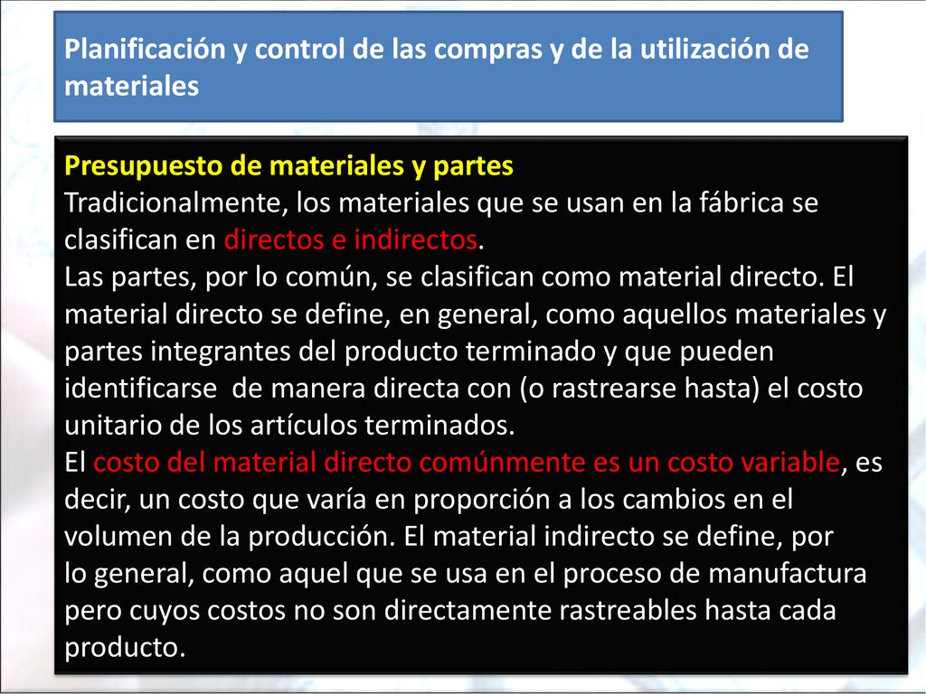 Planificación y control de las compras y de la utilización de materiales