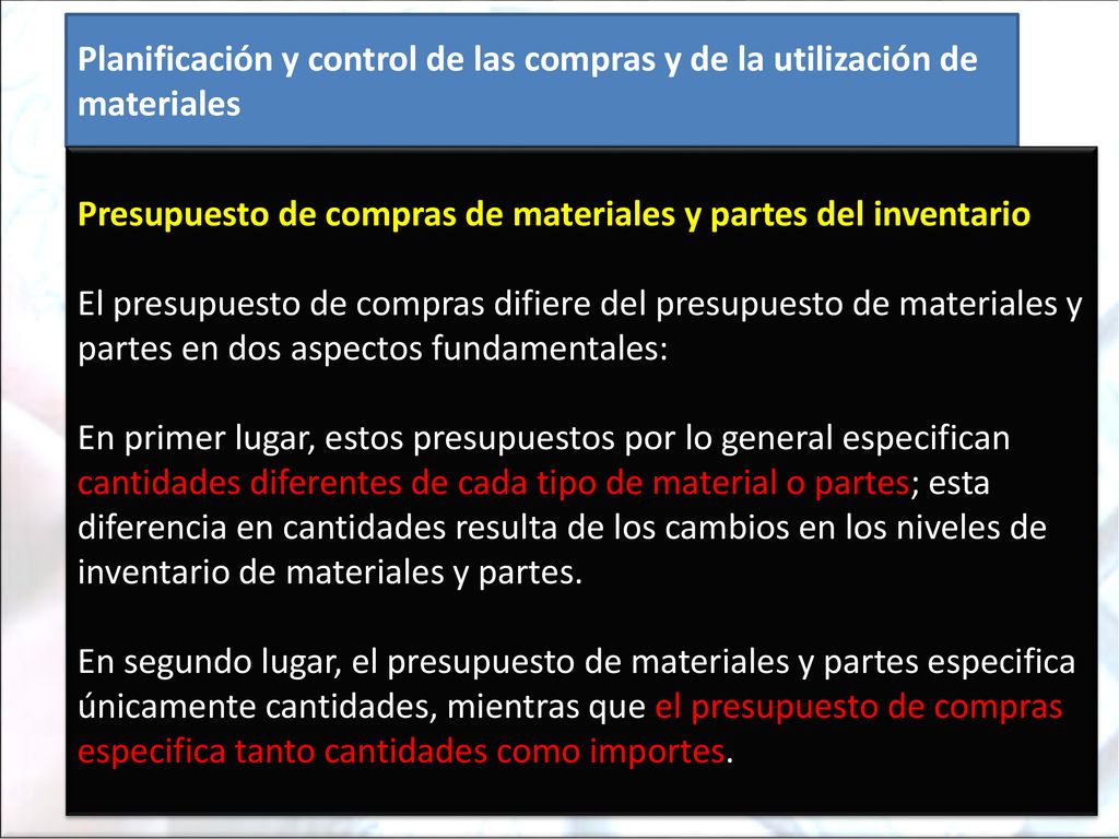 Planificación y control de las compras y de la utilización de materiales