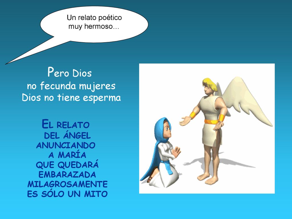 Pero Dios EL RELATO no fecunda mujeres Dios no tiene esperma DEL ÁNGEL