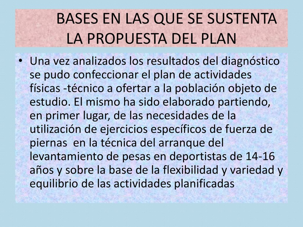 BASES EN LAS QUE SE SUSTENTA LA PROPUESTA DEL PLAN