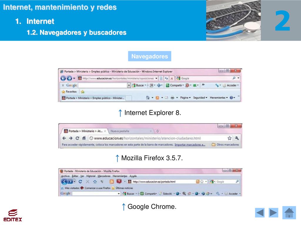 ↑ Internet Explorer 8. ↑ Mozilla Firefox ↑ Google Chrome.