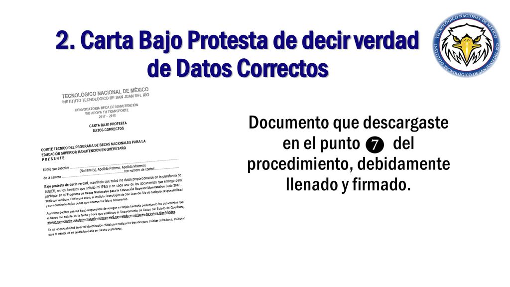 2. Carta Bajo Protesta de decir verdad de Datos Correctos