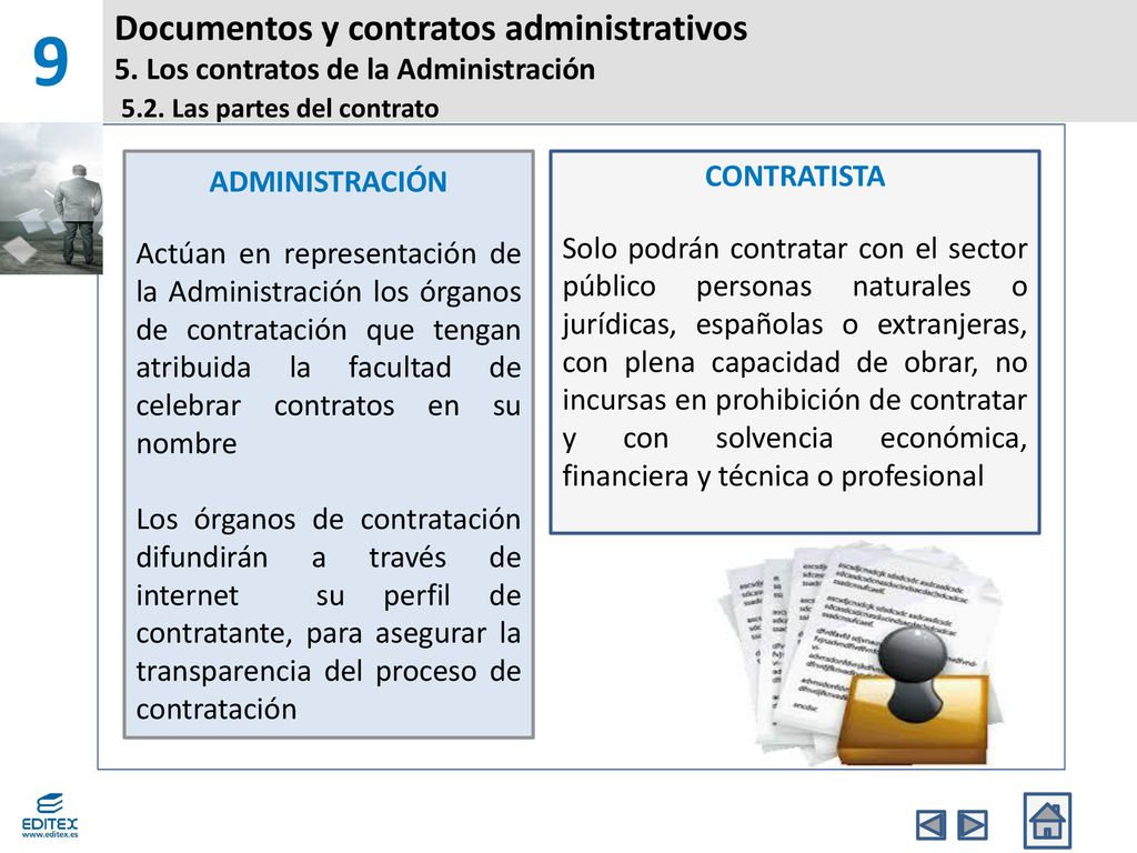 9 Documentos y contratos administrativos 5. Los contratos de la Administración 5.2. Las partes del contrato.