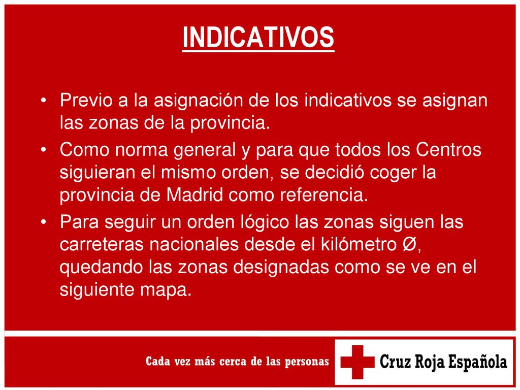 INDICATIVOS Previo a la asignación de los indicativos se asignan las zonas de la provincia.