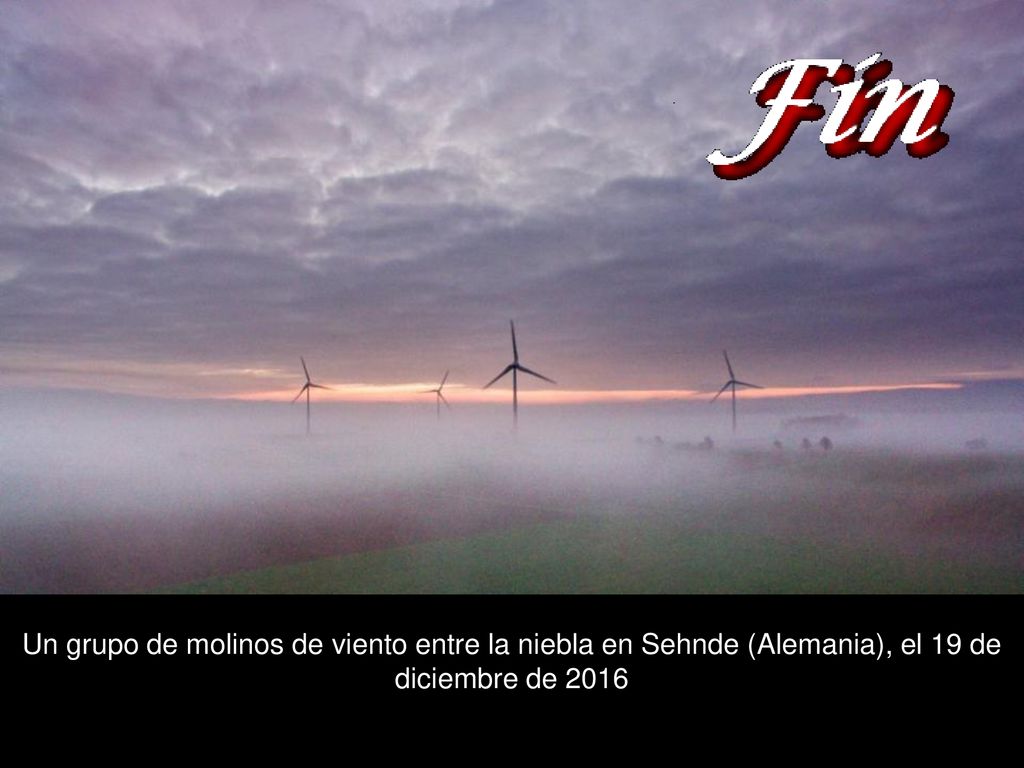 Un grupo de molinos de viento entre la niebla en Sehnde (Alemania), el 19 de diciembre de 2016