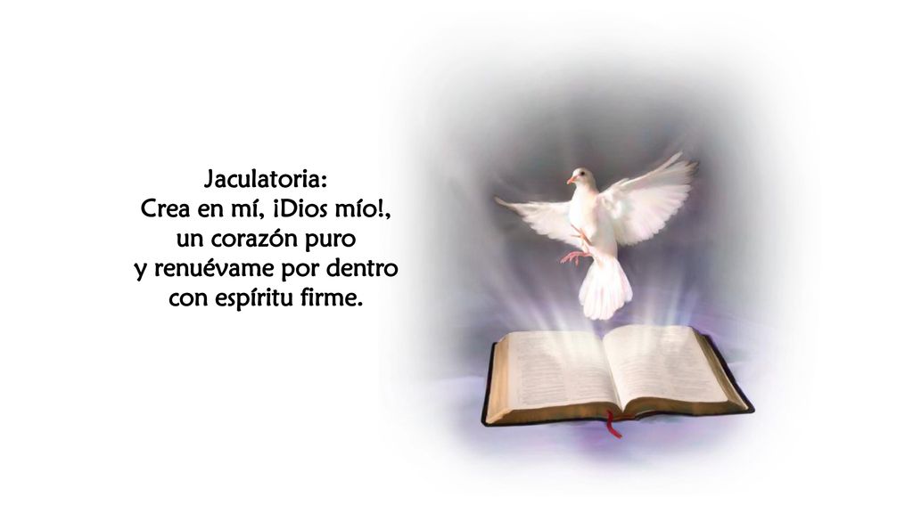 Jaculatoria: Crea en mí, ¡Dios mío!, un corazón puro y renuévame por dentro con espíritu firme.