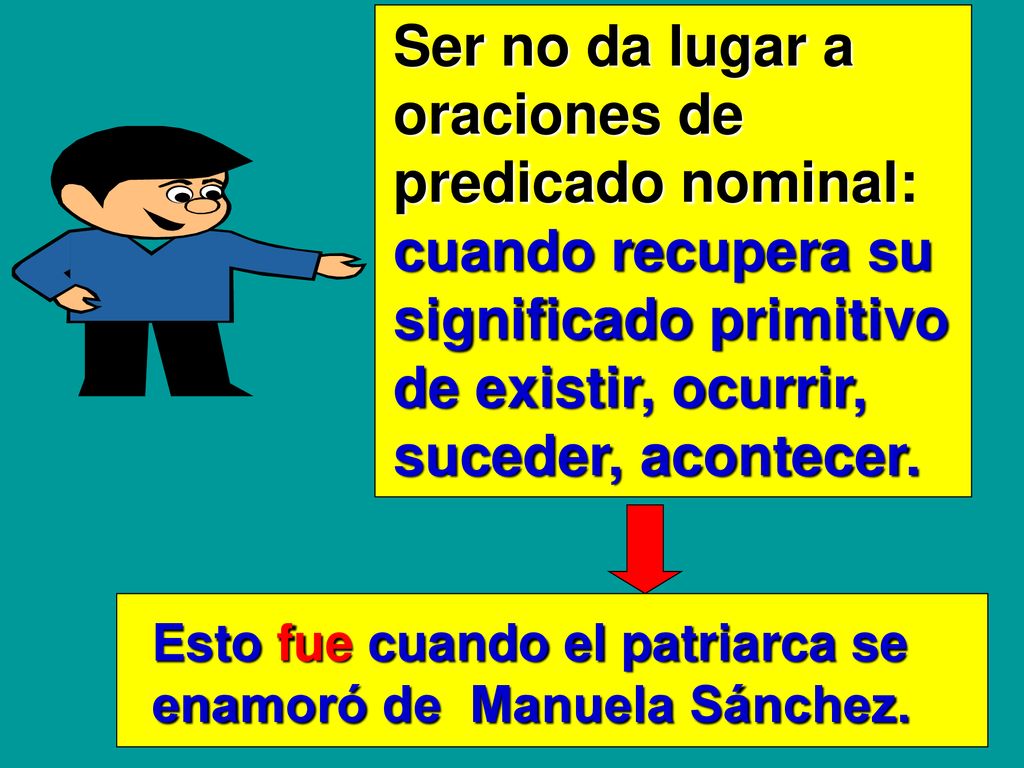 Ser no da lugar a oraciones de predicado nominal: cuando recupera su significado primitivo de existir, ocurrir, suceder, acontecer.