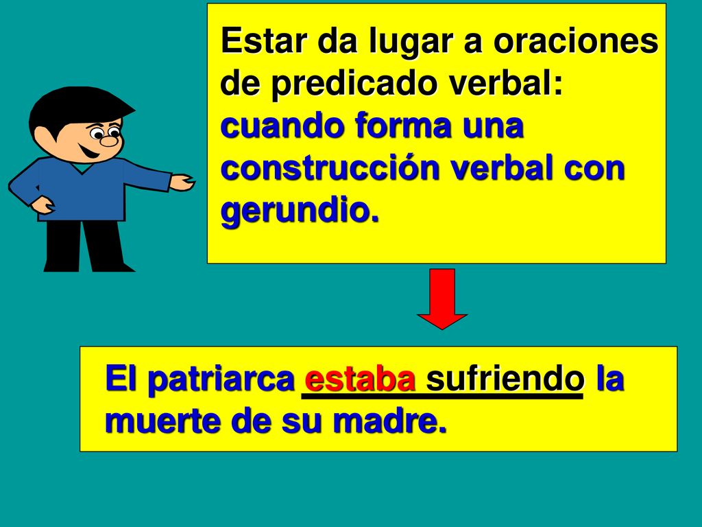 Estar da lugar a oraciones de predicado verbal: cuando forma una construcción verbal con gerundio.