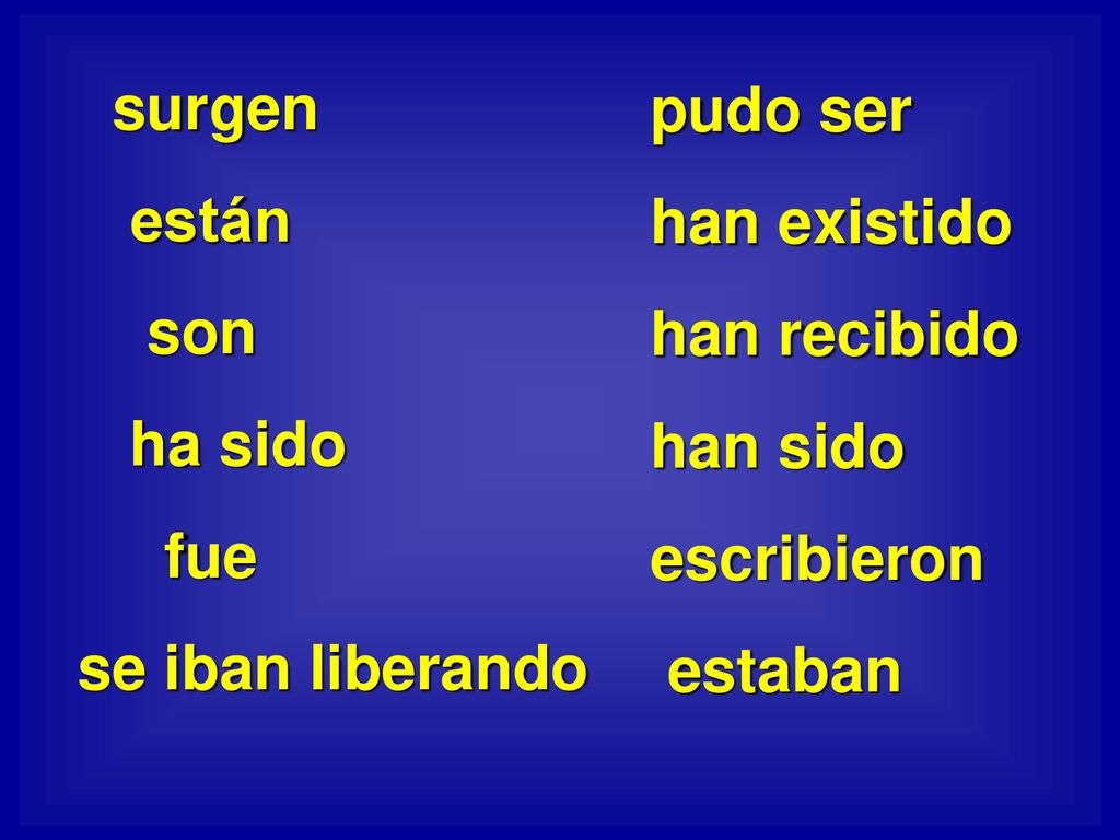 surgen están. son. ha sido. fue. se iban liberando. pudo ser. han existido. han recibido. han sido.