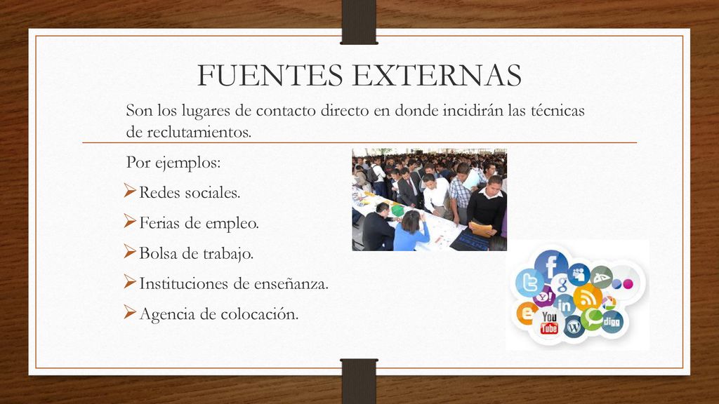 FUENTES EXTERNAS Son los lugares de contacto directo en donde incidirán las técnicas de reclutamientos.