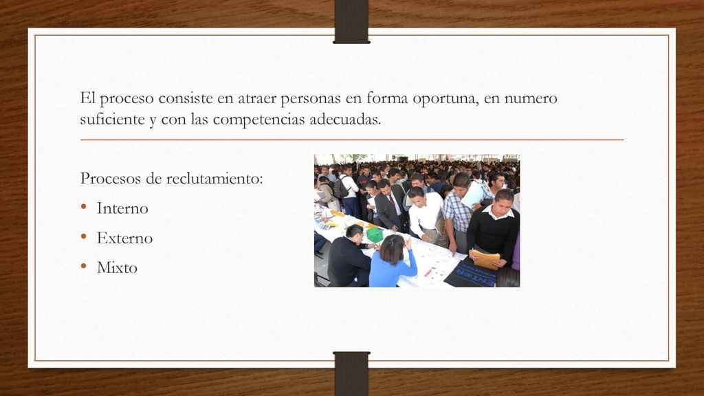 El proceso consiste en atraer personas en forma oportuna, en numero suficiente y con las competencias adecuadas.