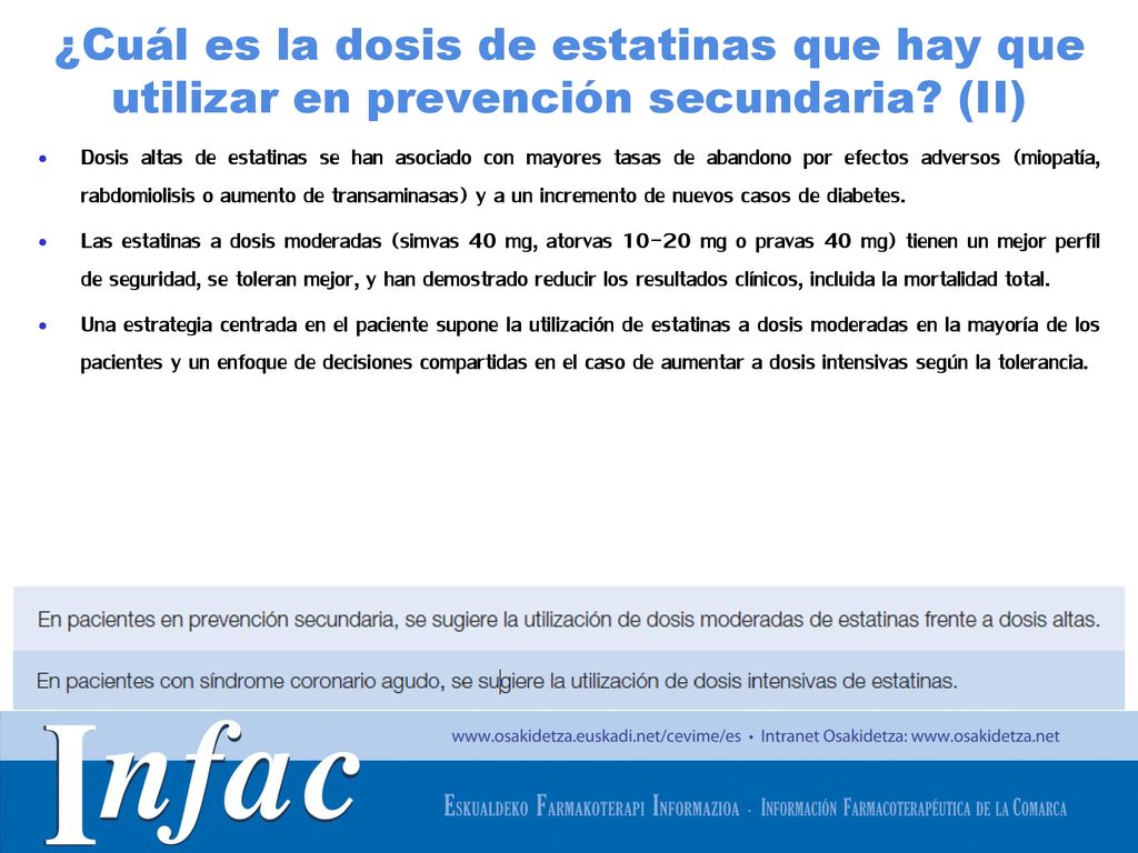 ¿Cuál es la dosis de estatinas que hay que utilizar en prevención secundaria (II)