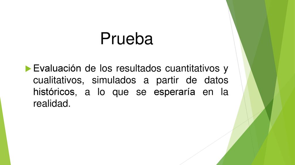 Prueba Evaluación de los resultados cuantitativos y cualitativos, simulados a partir de datos históricos, a lo que se esperaría en la realidad.