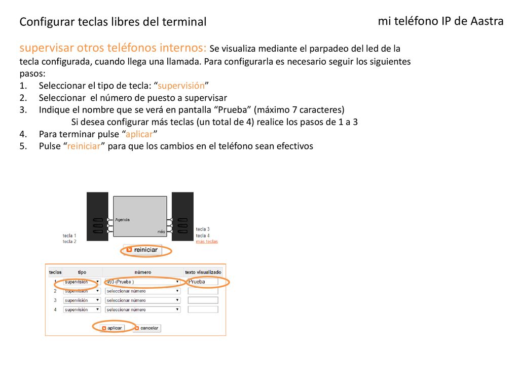 Configurar teclas libres del terminal mi teléfono IP de Aastra