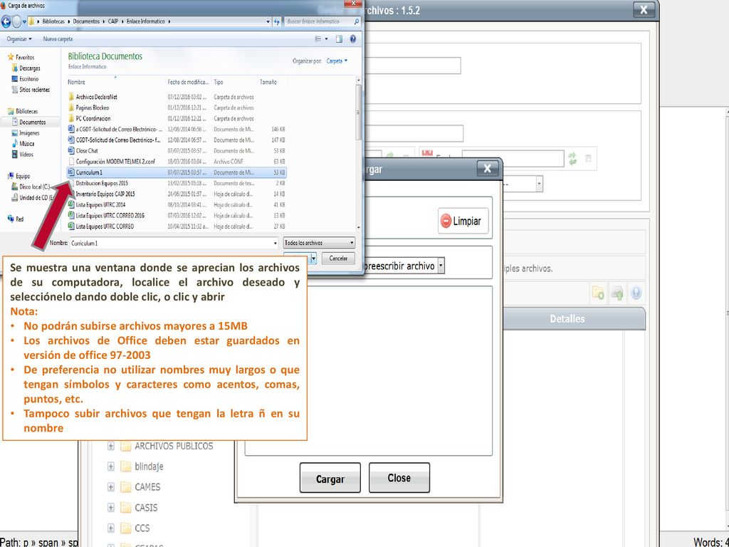 Se muestra una ventana donde se aprecian los archivos de su computadora, localice el archivo deseado y selecciónelo dando doble clic, o clic y abrir
