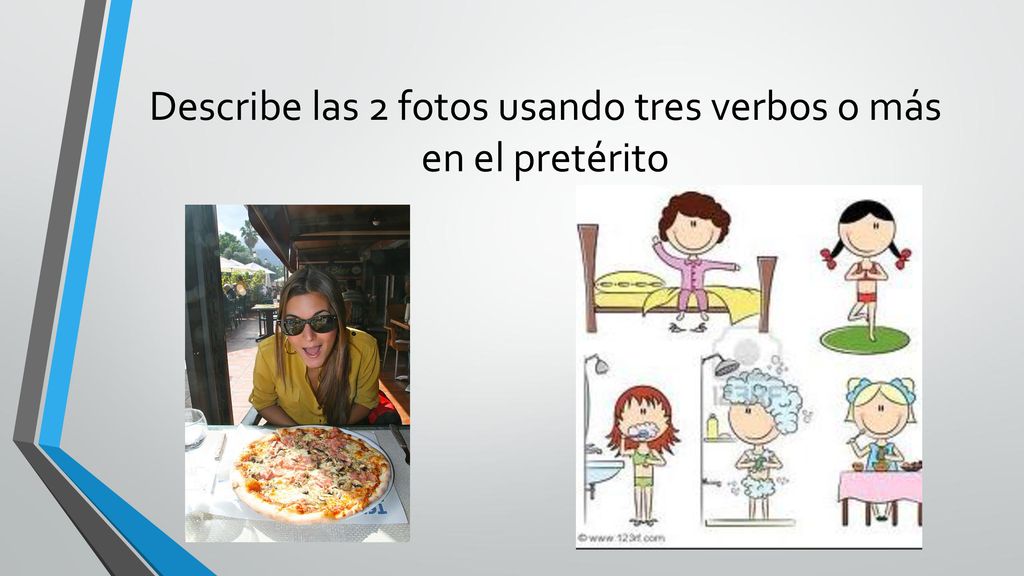 Describe las 2 fotos usando tres verbos o más en el pretérito
