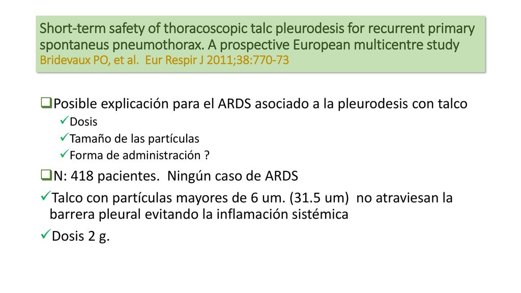 Posible explicación para el ARDS asociado a la pleurodesis con talco
