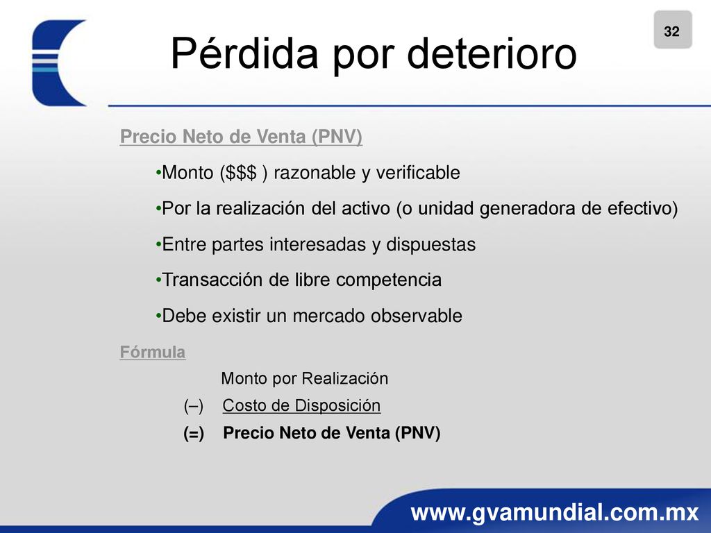 Pérdida por deterioro Precio Neto de Venta (PNV)