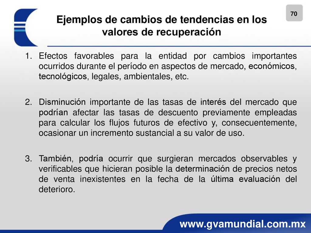 Ejemplos de cambios de tendencias en los valores de recuperación