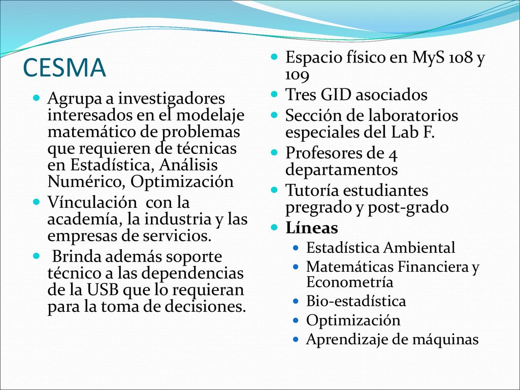 CESMA Espacio físico en MyS 108 y 109 Tres GID asociados