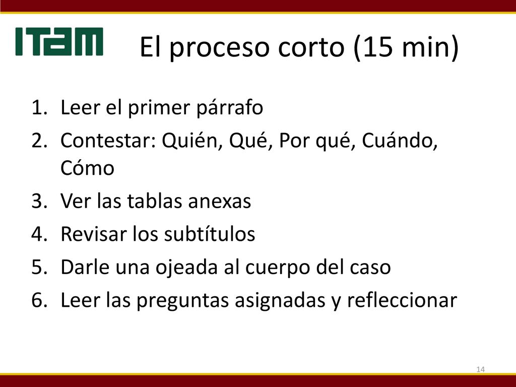 El proceso corto (15 min) Leer el primer párrafo