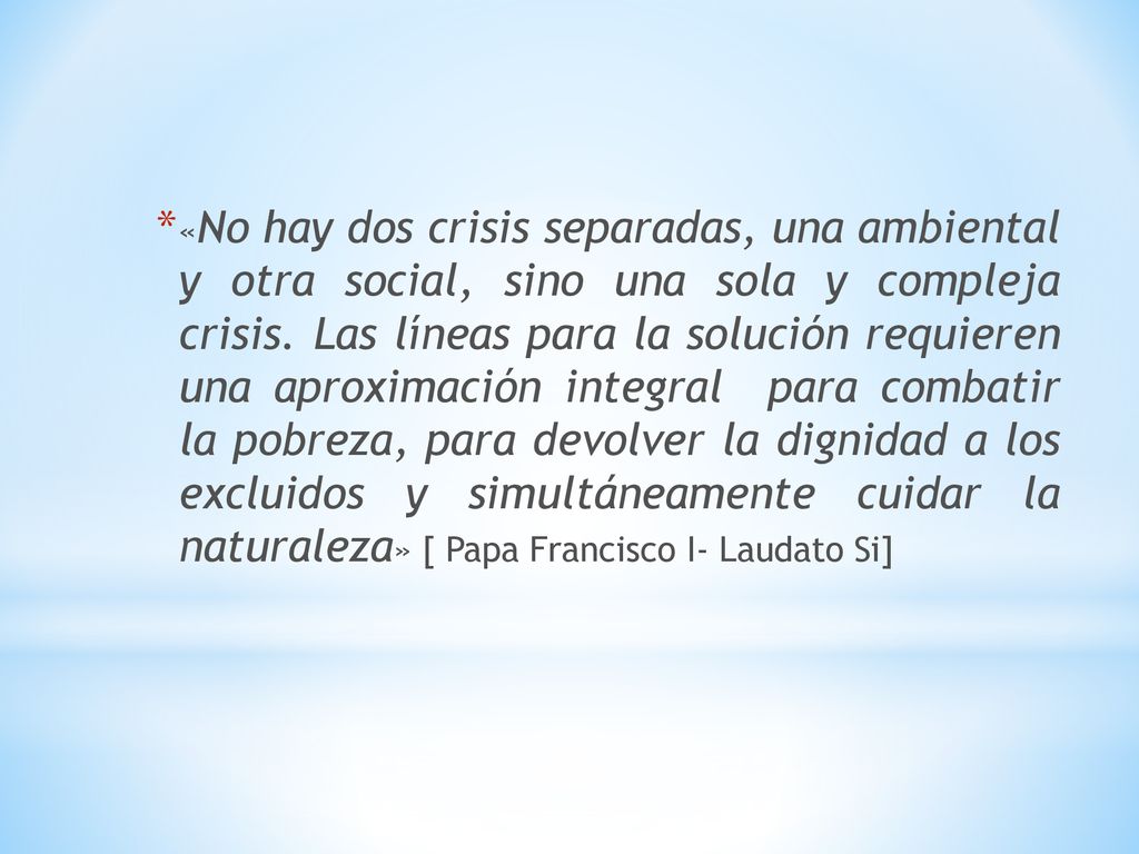 «No hay dos crisis separadas, una ambiental y otra social, sino una sola y compleja crisis.