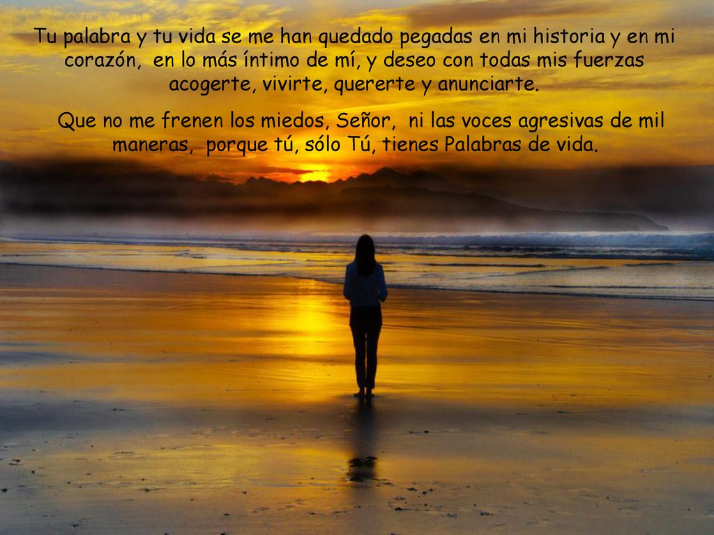 Tu palabra y tu vida se me han quedado pegadas en mi historia y en mi corazón, en lo más íntimo de mí, y deseo con todas mis fuerzas acogerte, vivirte, quererte y anunciarte.