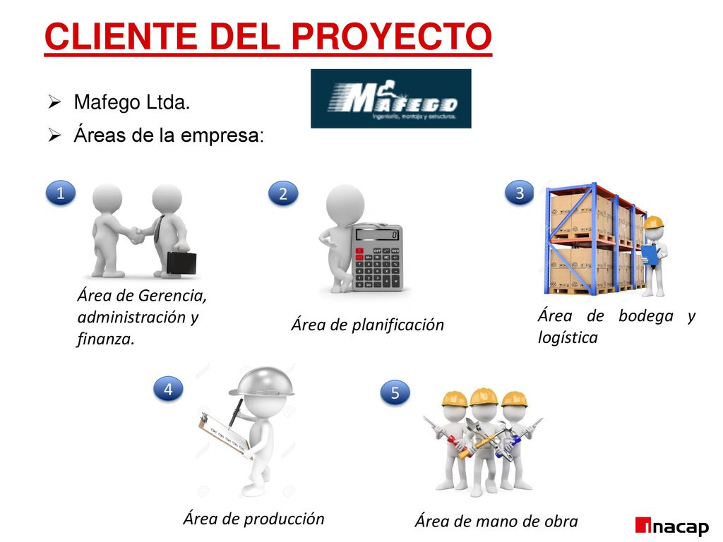 CLIENTE DEL PROYECTO Mafego Ltda. Áreas de la empresa: 1 2 3
