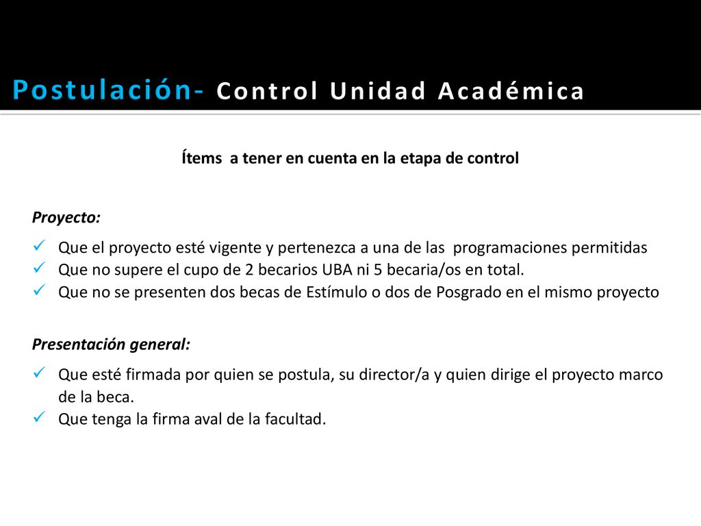 Ítems a tener en cuenta en la etapa de control