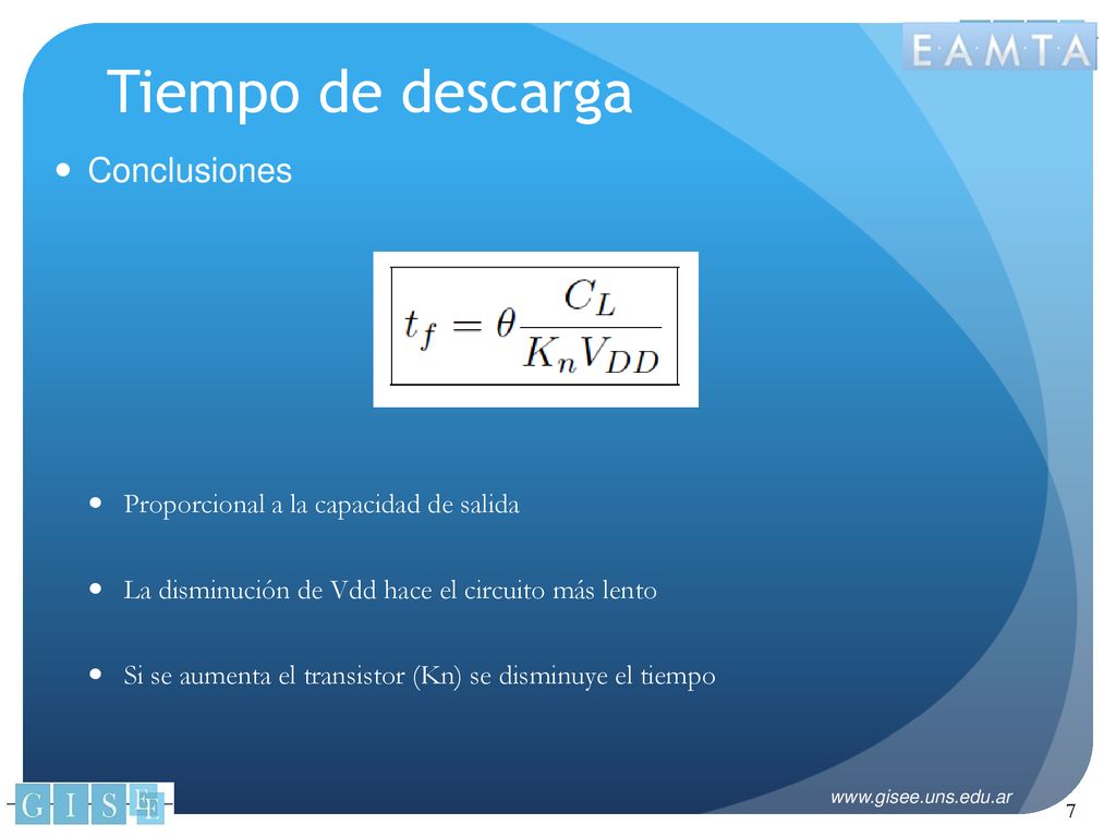 Tiempo de descarga Conclusiones Proporcional a la capacidad de salida