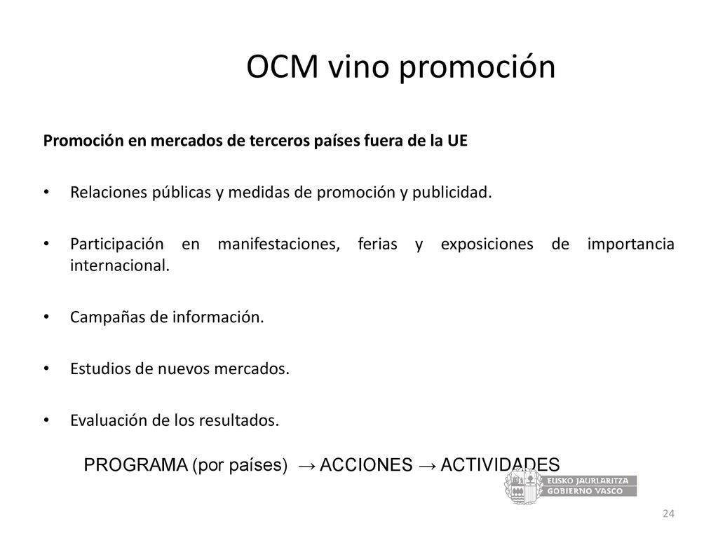 OCM vino promoción Promoción en mercados de terceros países fuera de la UE. Relaciones públicas y medidas de promoción y publicidad.