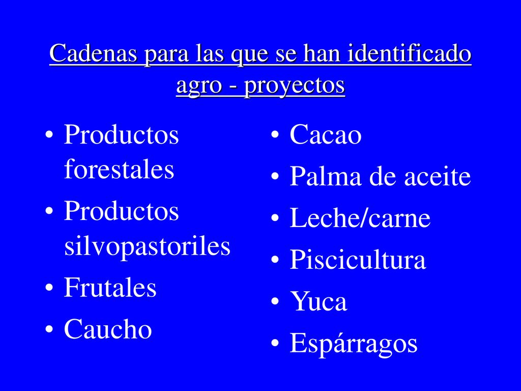 Cadenas para las que se han identificado agro - proyectos