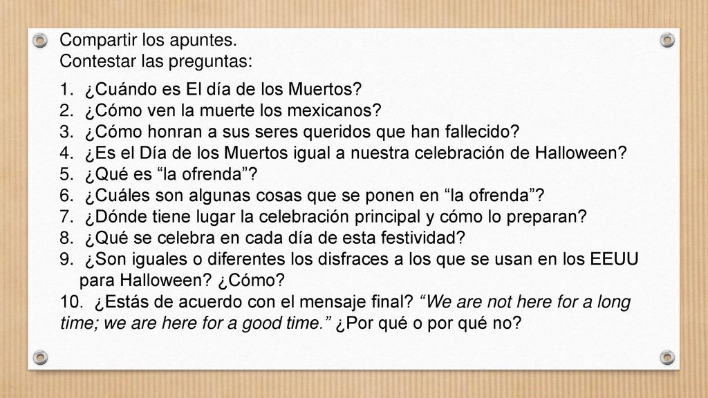 Contestar las preguntas: ¿Cuándo es El día de los Muertos