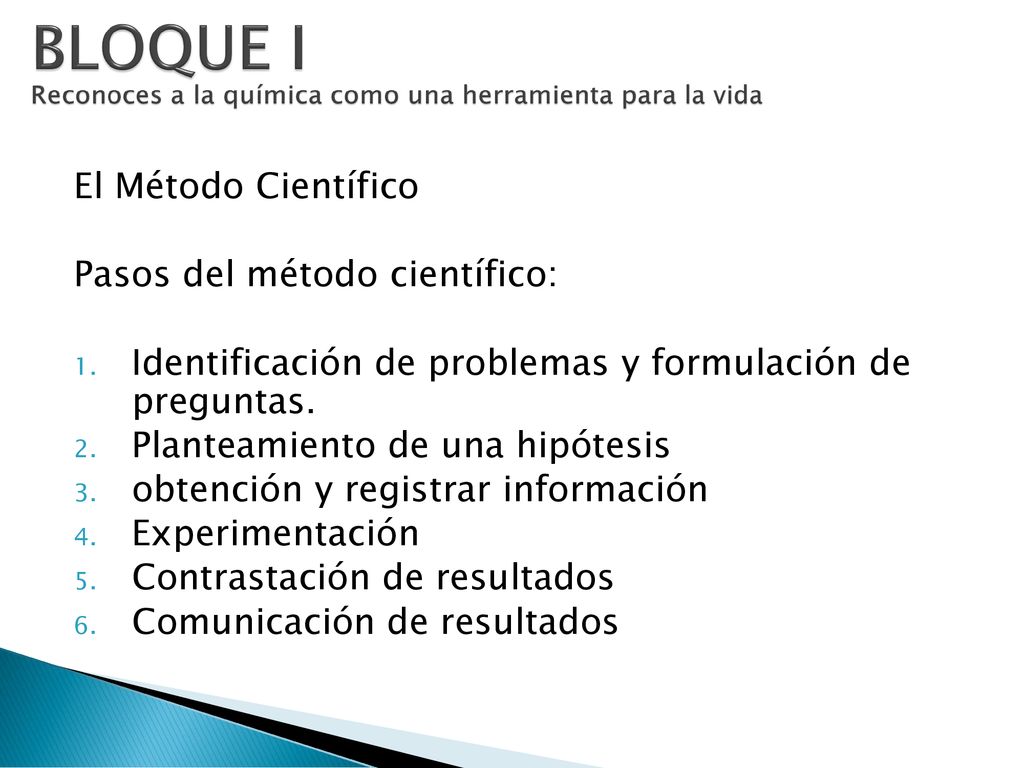 BLOQUE I Reconoces a la química como una herramienta para la vida